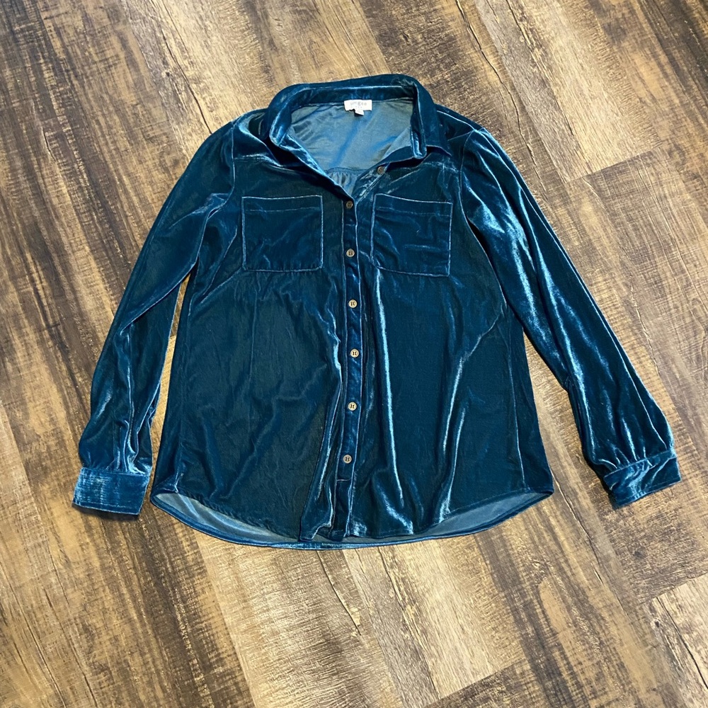 Umgee Teal Velvet Button Down Shirt